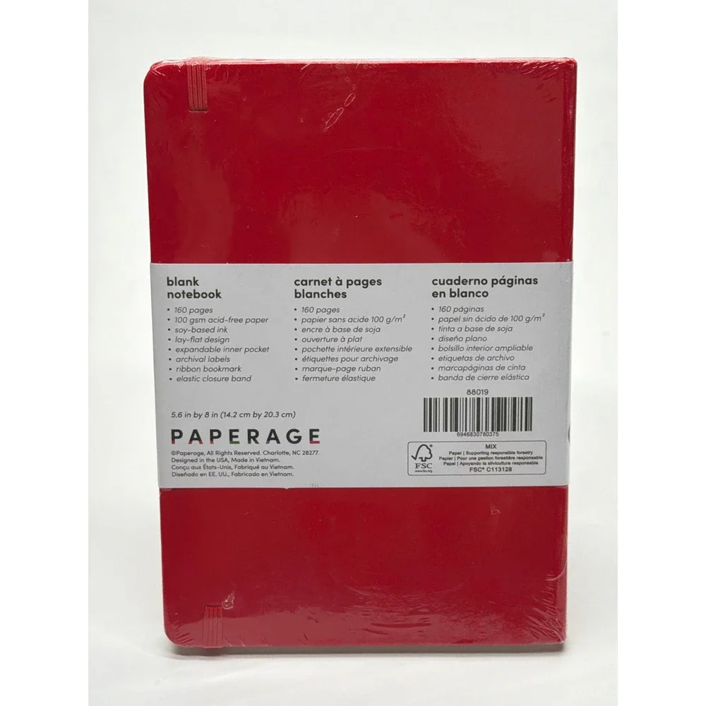 Paperage Blank Notebook Red Hardcover Journal 160 Pages 5.6x8 100gsm 88019 NEW